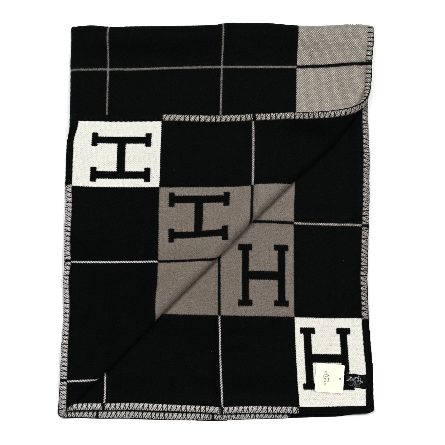 Hermes Wool Cashmere Avalon III Blanket Ecru Black 2 of 3