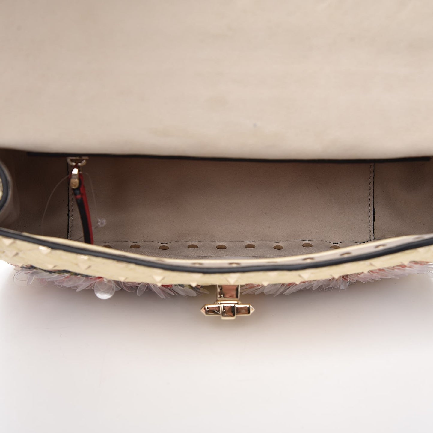 Craquele Nappa Butterfly Medium Rockstud Spike Shoulder Bag Light Ivory