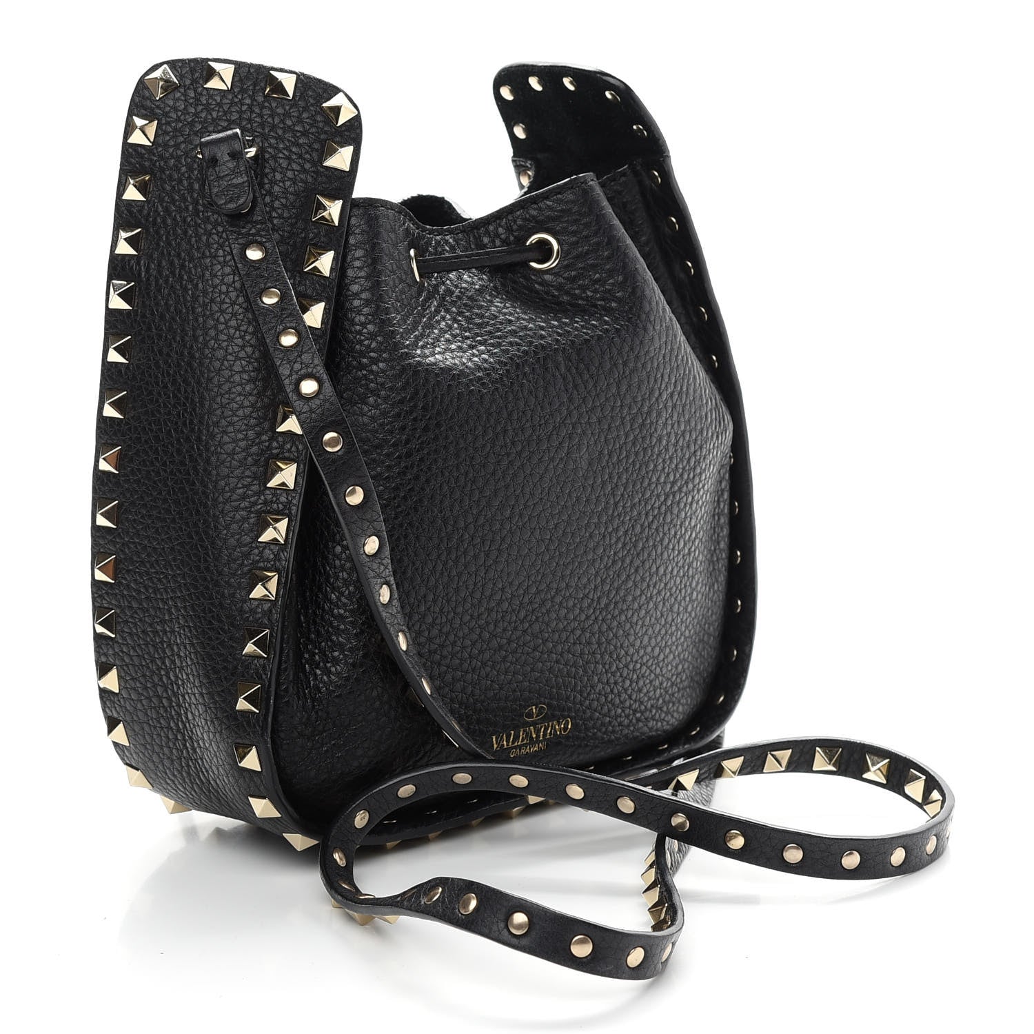 Valentino Garavani Grained Calfskin Rockstud Bucket Bag Black 3 of 9
