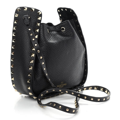 Valentino Garavani Grained Calfskin Rockstud Bucket Bag Black 3 of 9