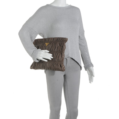Prada Nappa Dressy Gaufre Ruched Clutch Bambu 2 of 8