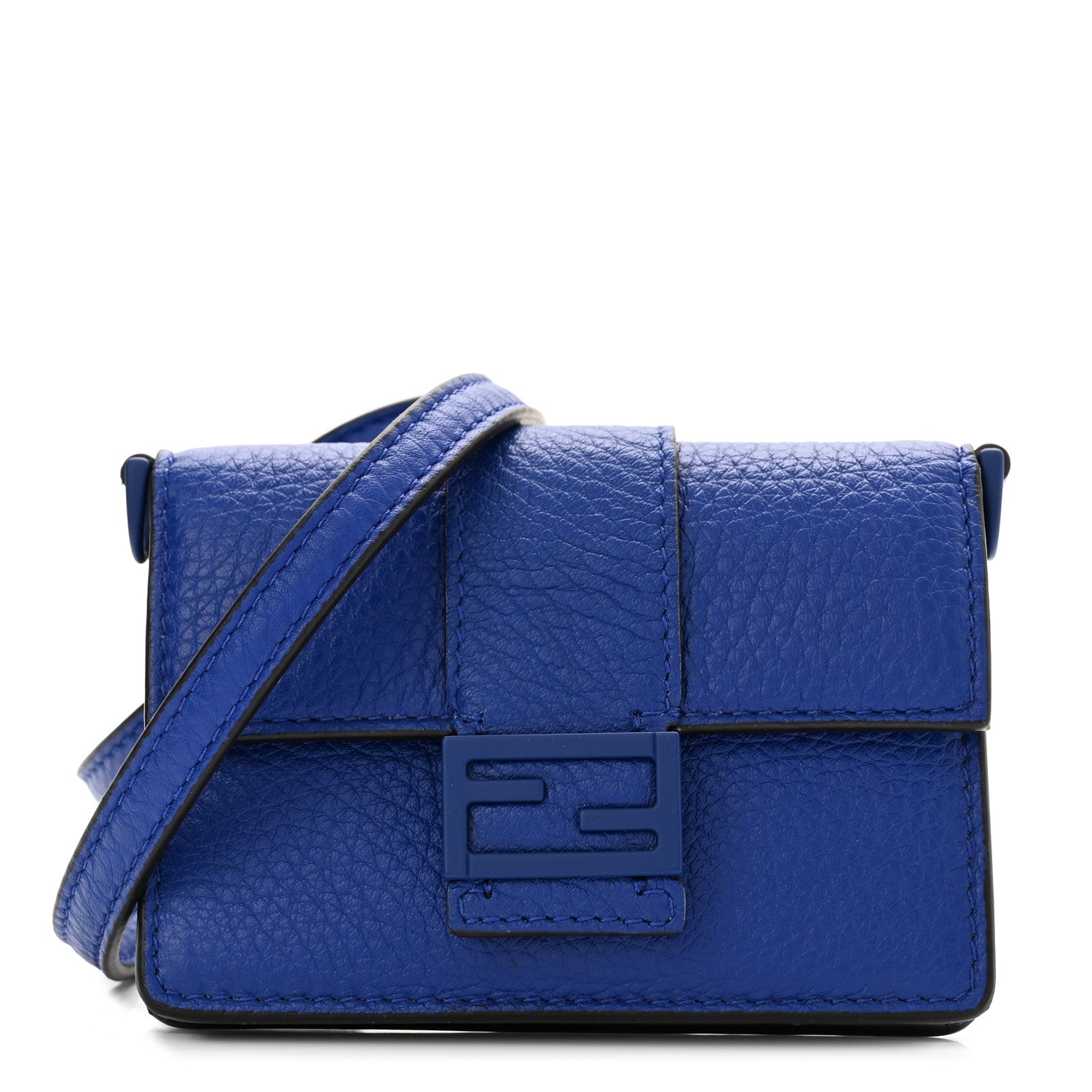 Fendi Cuoio Romano Monochrome Micro Flat Baguette Blue Neon 1 of 10