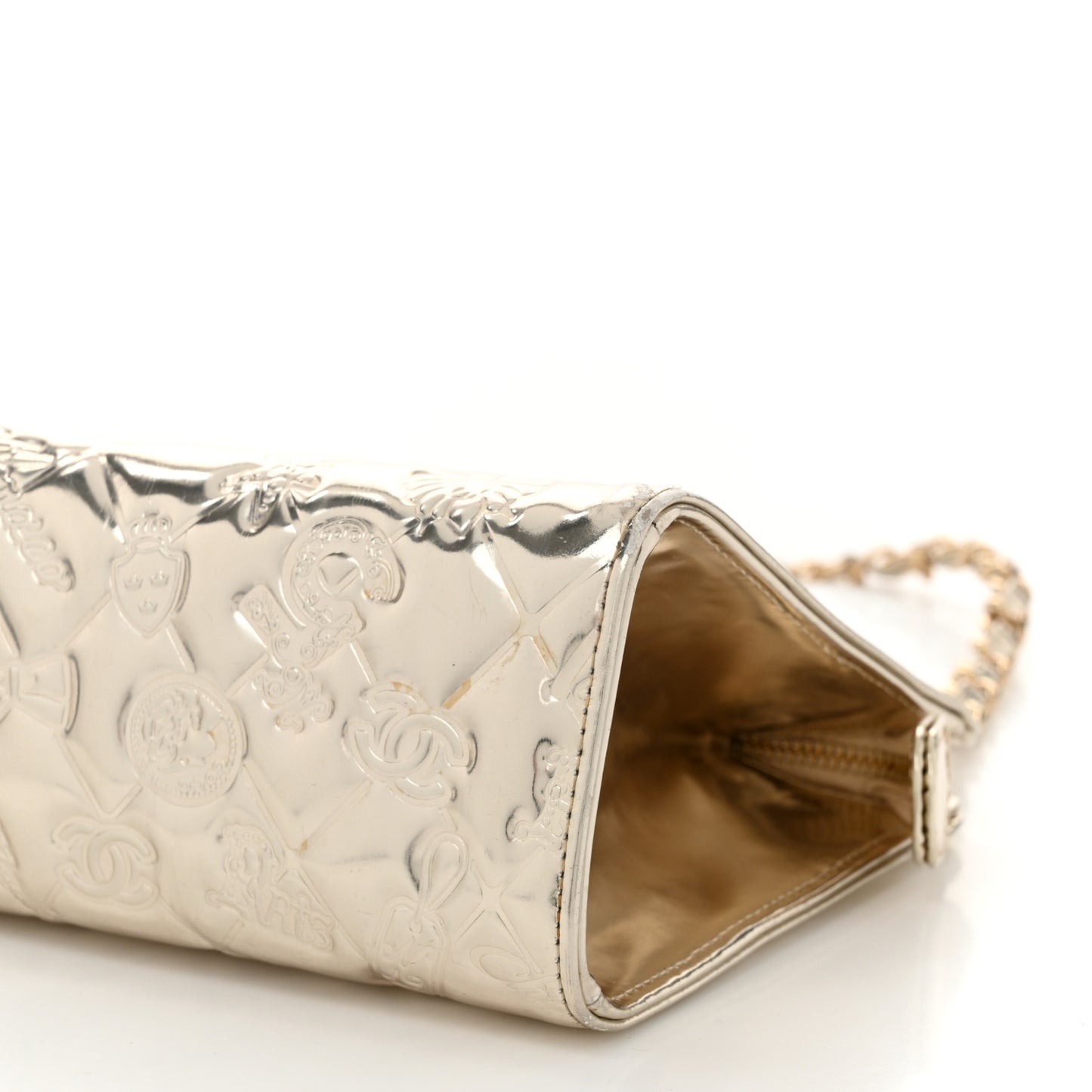 Metallic Patent Calfskin Lucky Symbols Pochette Gold