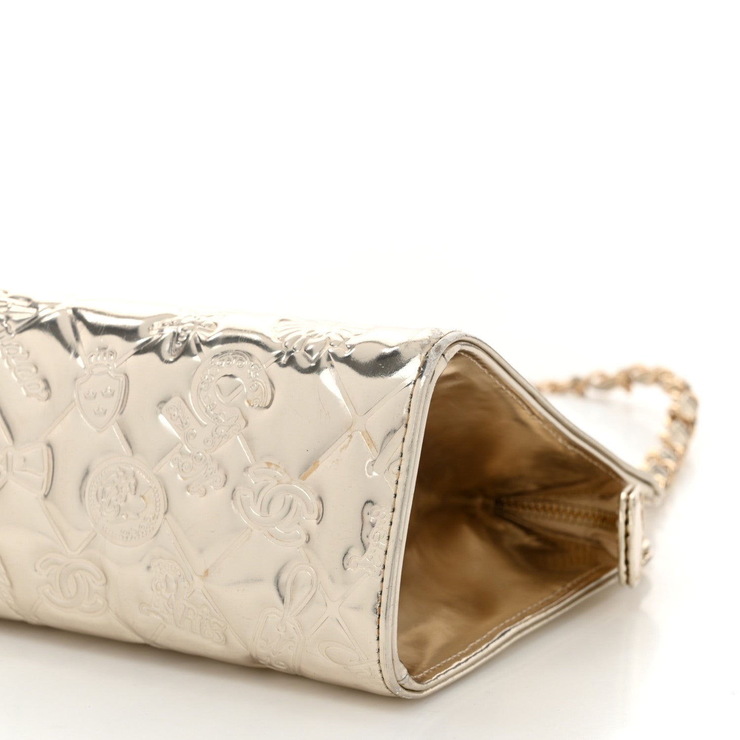 Chanel Metallic Patent Calfskin Lucky Symbols Pochette Gold 10 of 11