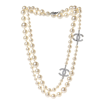 Chanel Graduated Pearl CC Long Necklace Silver 2 of 6