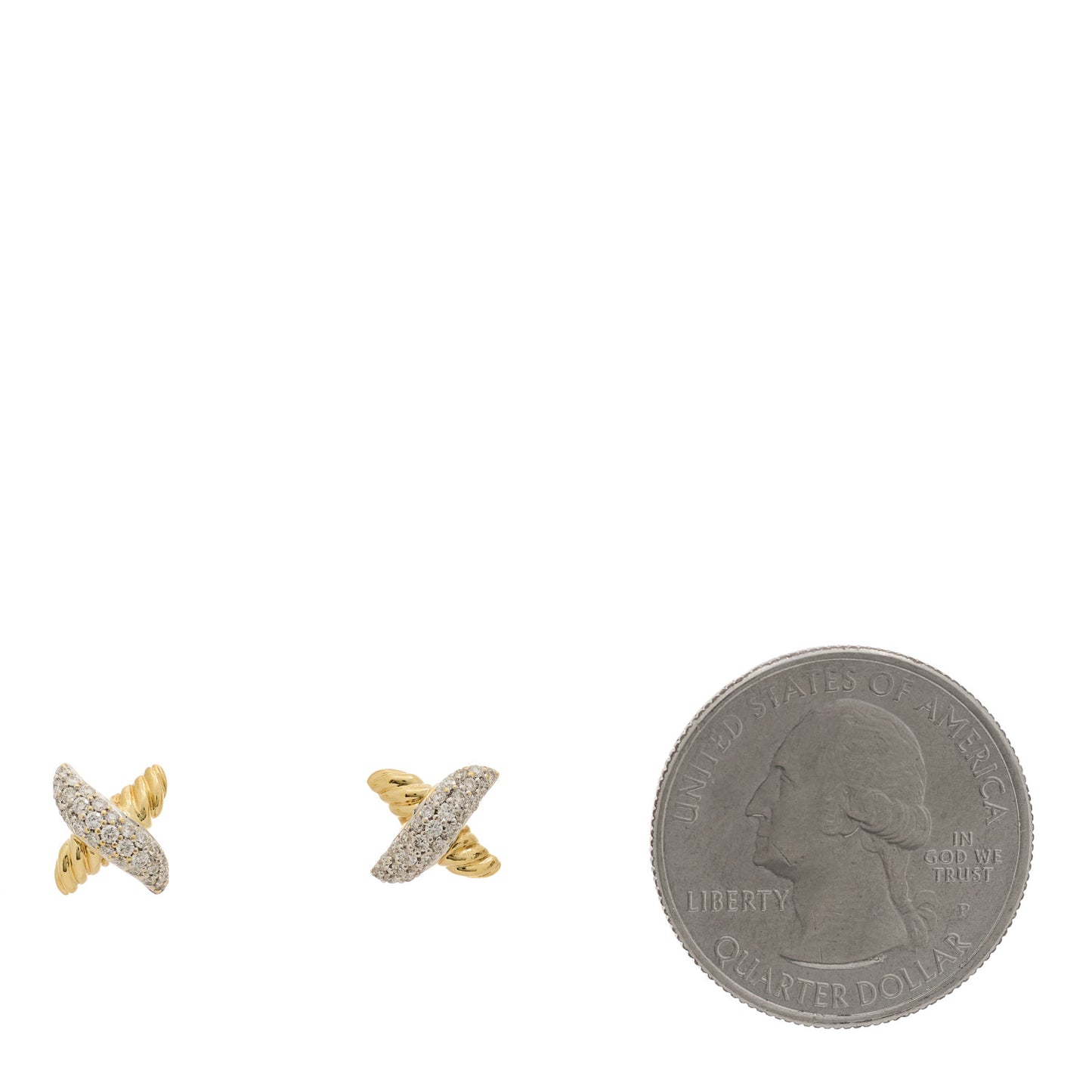 18K Yellow Gold Diamond Pave X Earrings
