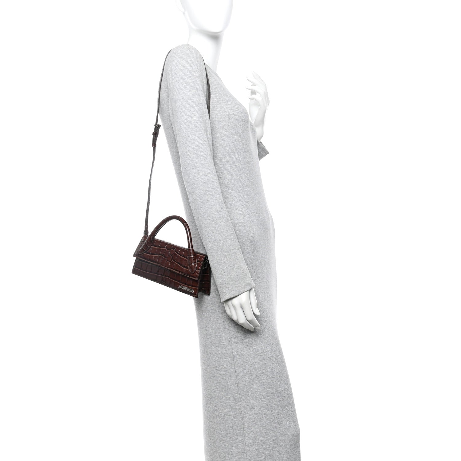 Jacquemus Calfskin Crocodile Embossed Le Chiquito Long Dark Brown 2 of 9