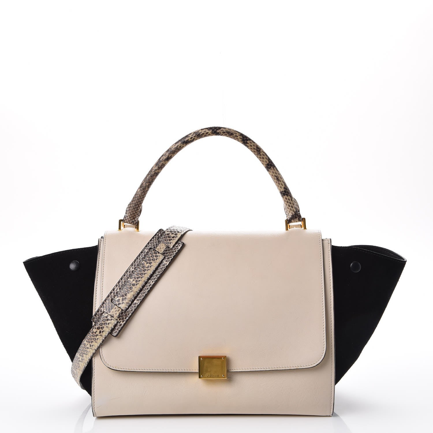 Celine Calfskin Suede Whipsnake Medium Trapeze Black White 1 of 22
