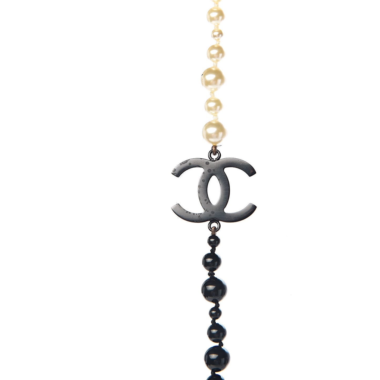 Pearl Beaded CC Long Necklace Black White