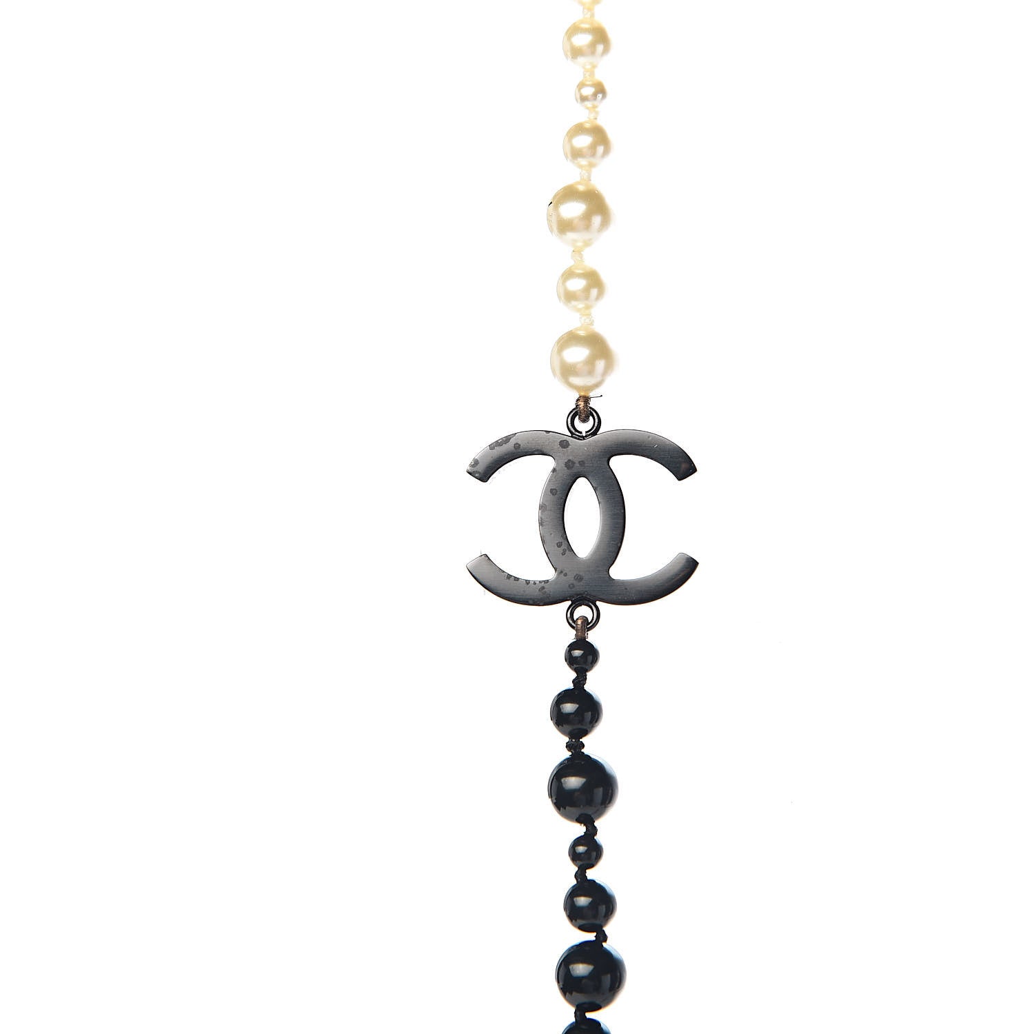 Chanel Pearl Beaded CC Long Necklace Black White 4 of 5