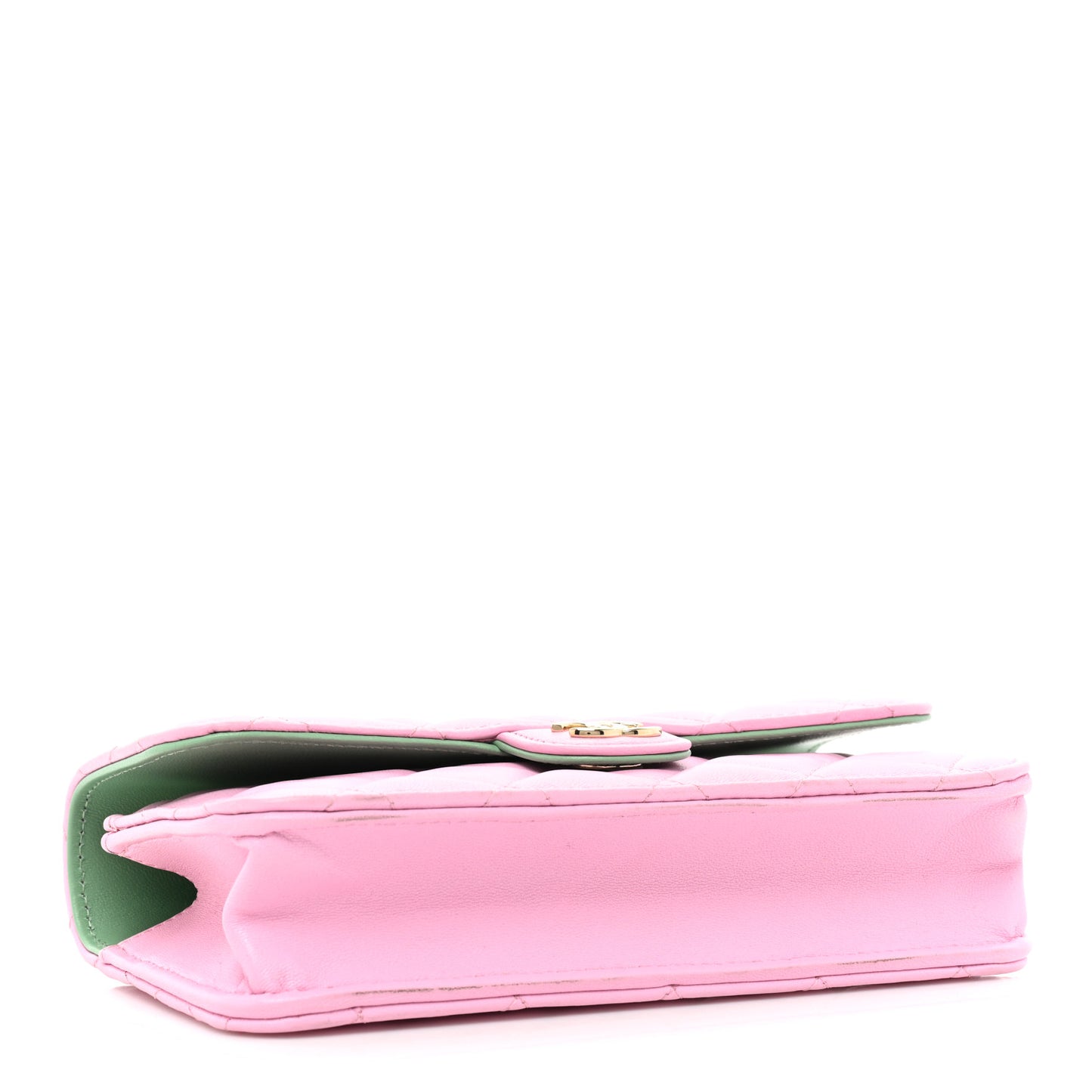 Lambskin Quilted Flap Phone Holder With Chain Lilac Light Green