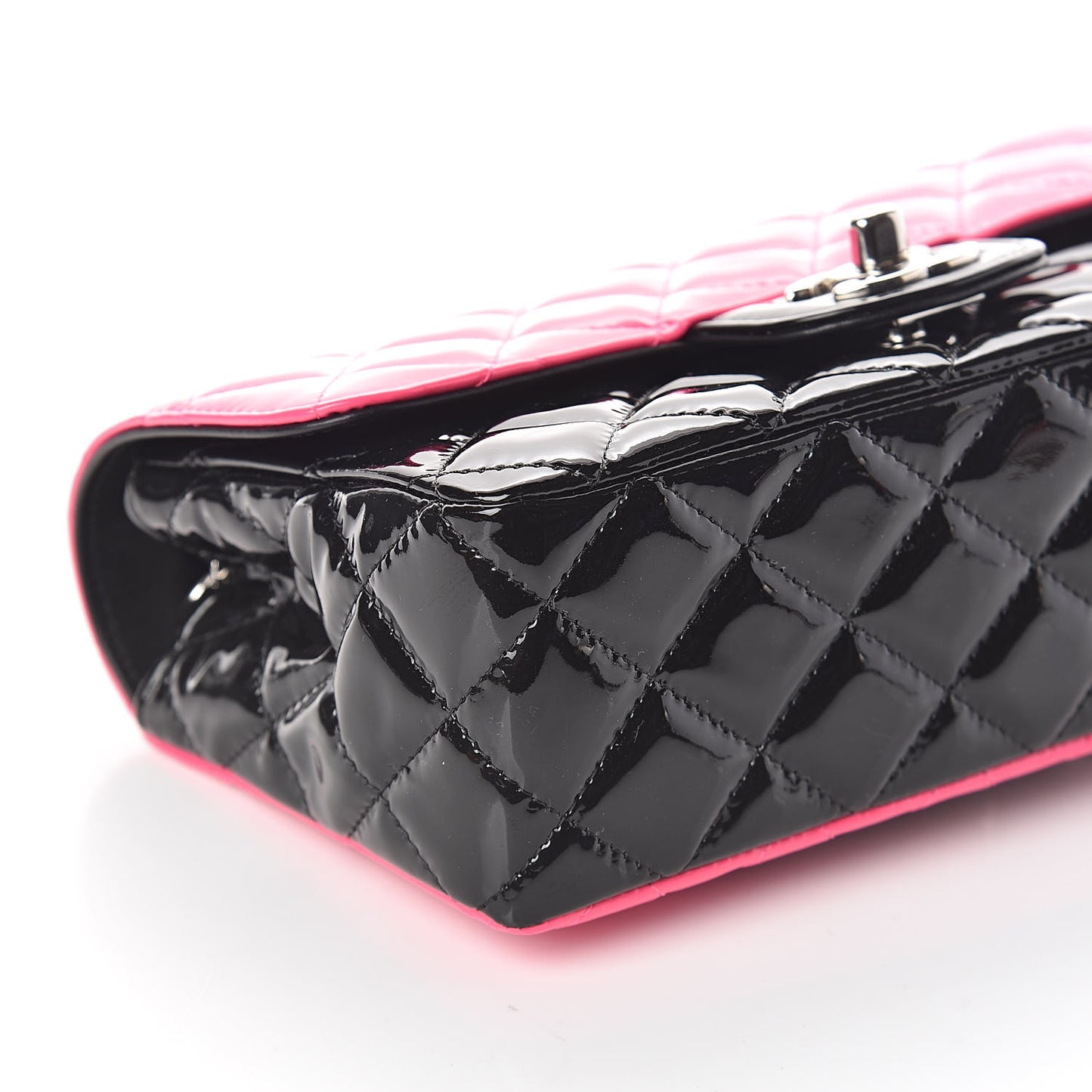 Patent Calfskin Quilted Bi-Color Mini Rectangular Flap Pink Black
