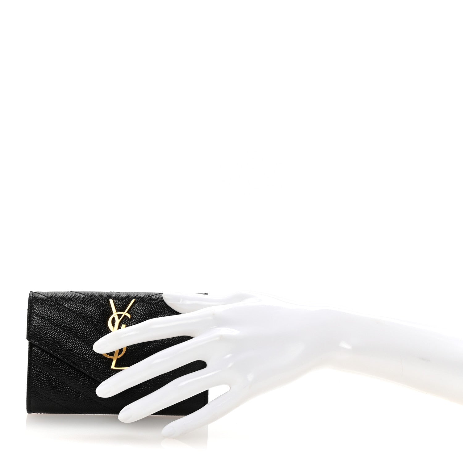 Saint Laurent Grain De Poudre Matelasse Chevron Small Monogram Envelope Wallet Black 2 of 7