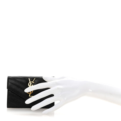 Saint Laurent Grain De Poudre Matelasse Chevron Small Monogram Envelope Wallet Black 2 of 7