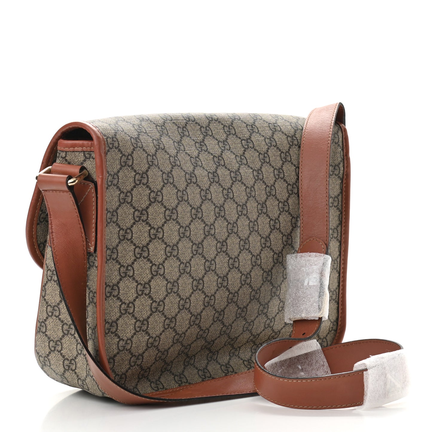 GG Plus Monogram Medium Double Buckle Flap Messenger Bag Brown