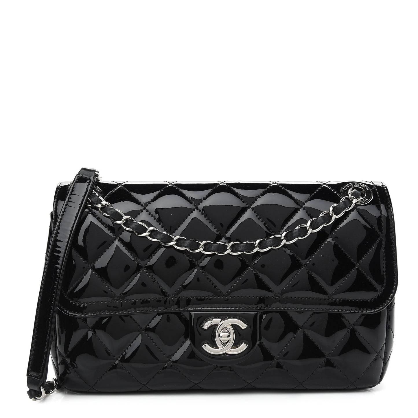 Patent Quilted Large Coco Shine Flap Black