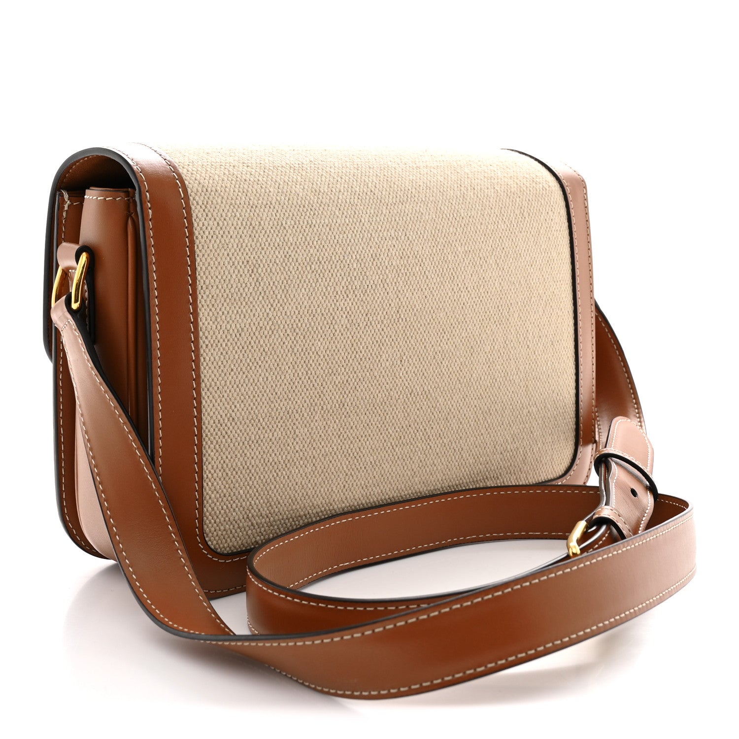 Celine Textile Natural Calfskin Teen Triomphe White Tan 3 of 11