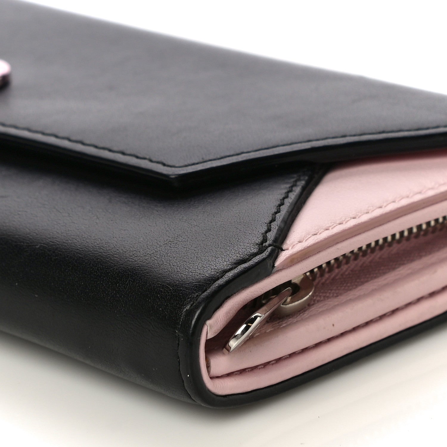 Christian Dior Calfskin Bi-Color Envelope Chain Wallet Pink Black 9 of 15