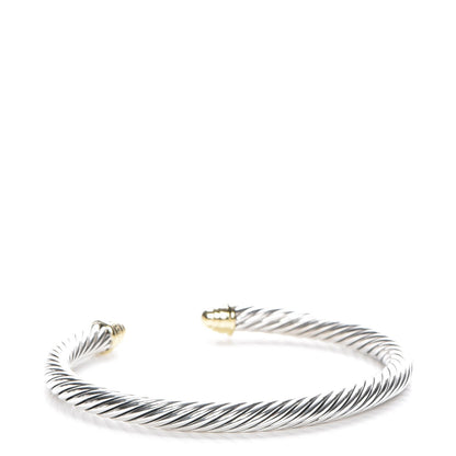David Yurman Sterling Silver 18K Yellow Gold Diamond 5mm Cable Classics Bracelet 3 of 6