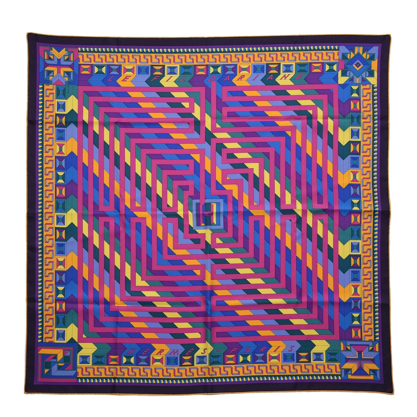 Silk Le Fil D'Ariane Scarf 90 Violet Vert Jaune