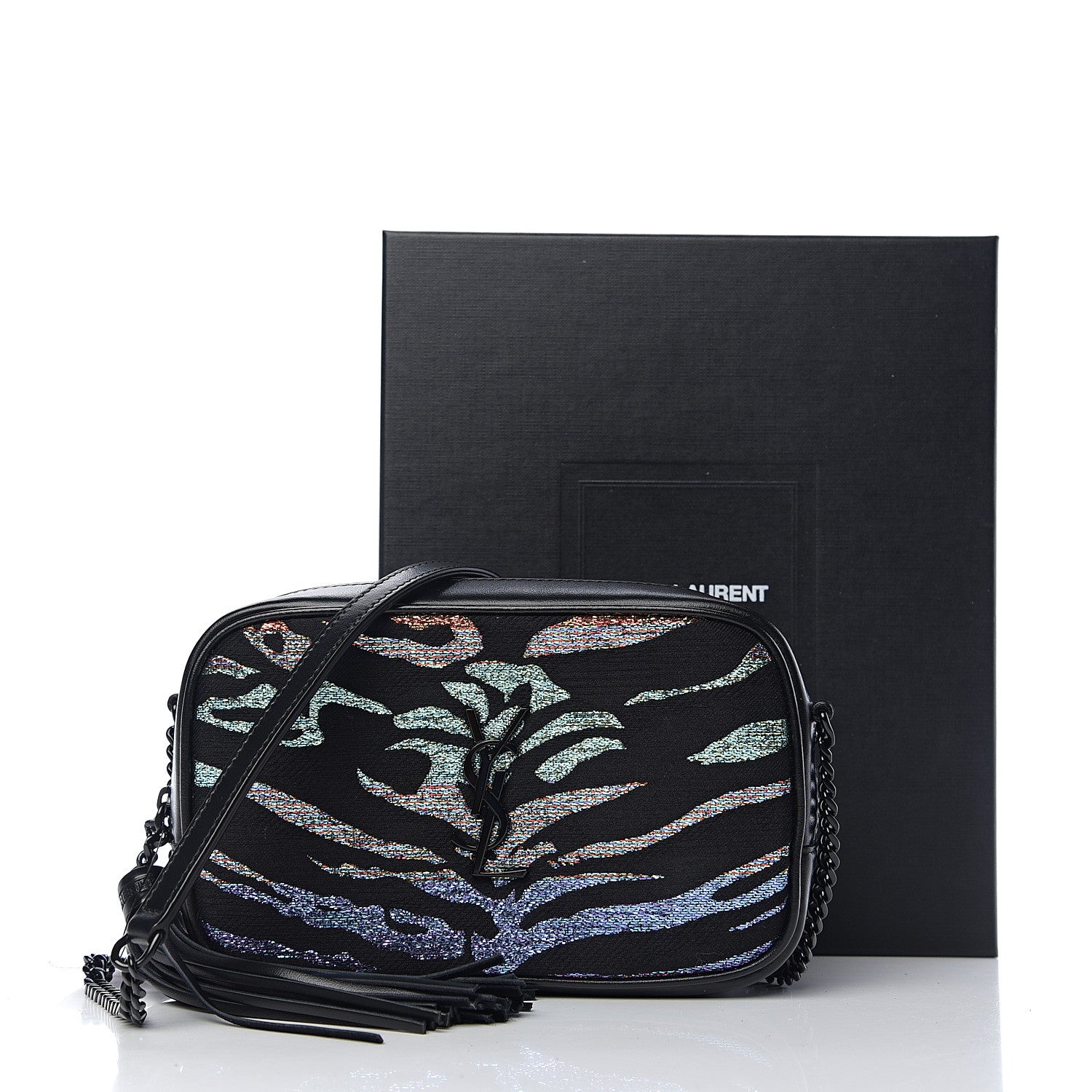 Saint Laurent Calfskin Tiger Burnout Monogram Lou Camera Bag Black Multicolor 10 of 10