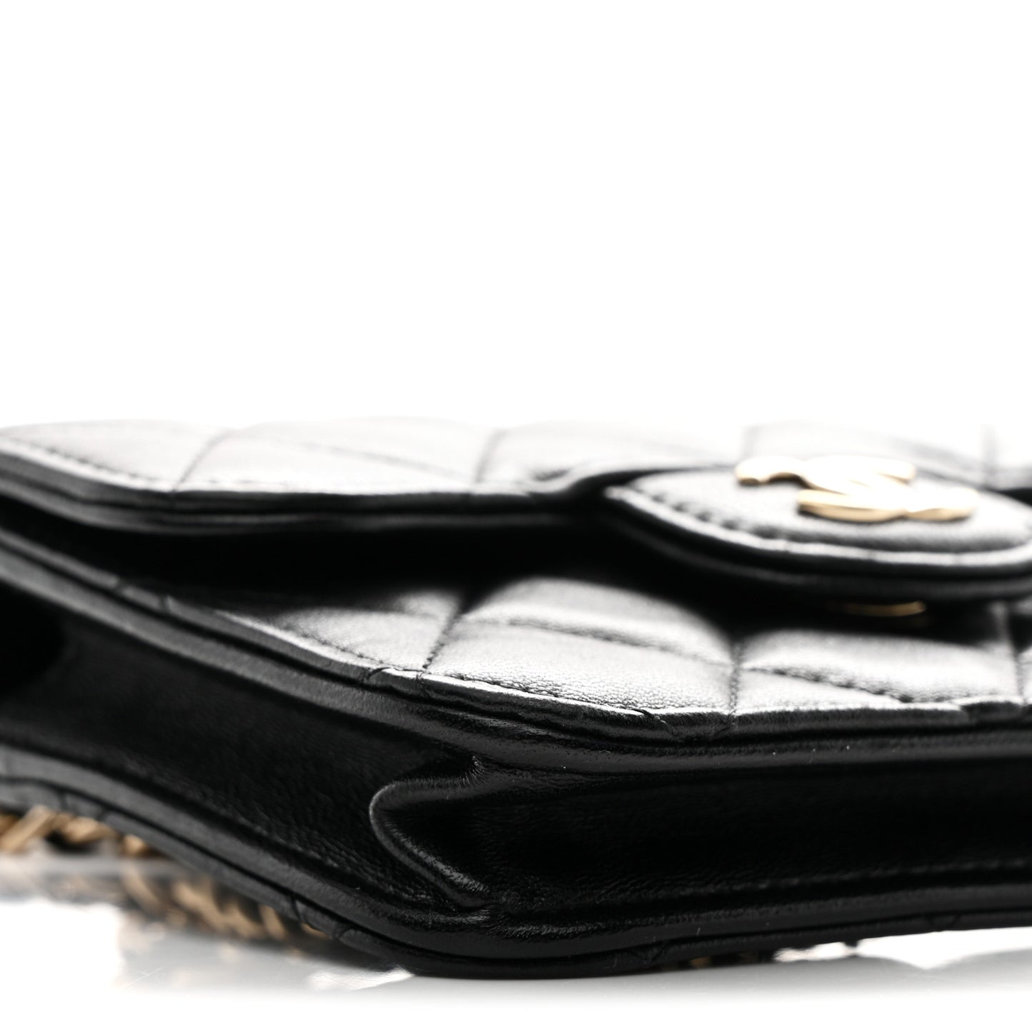 Lambskin Quilted Top Handle Flap Coin Purse With Chain Black