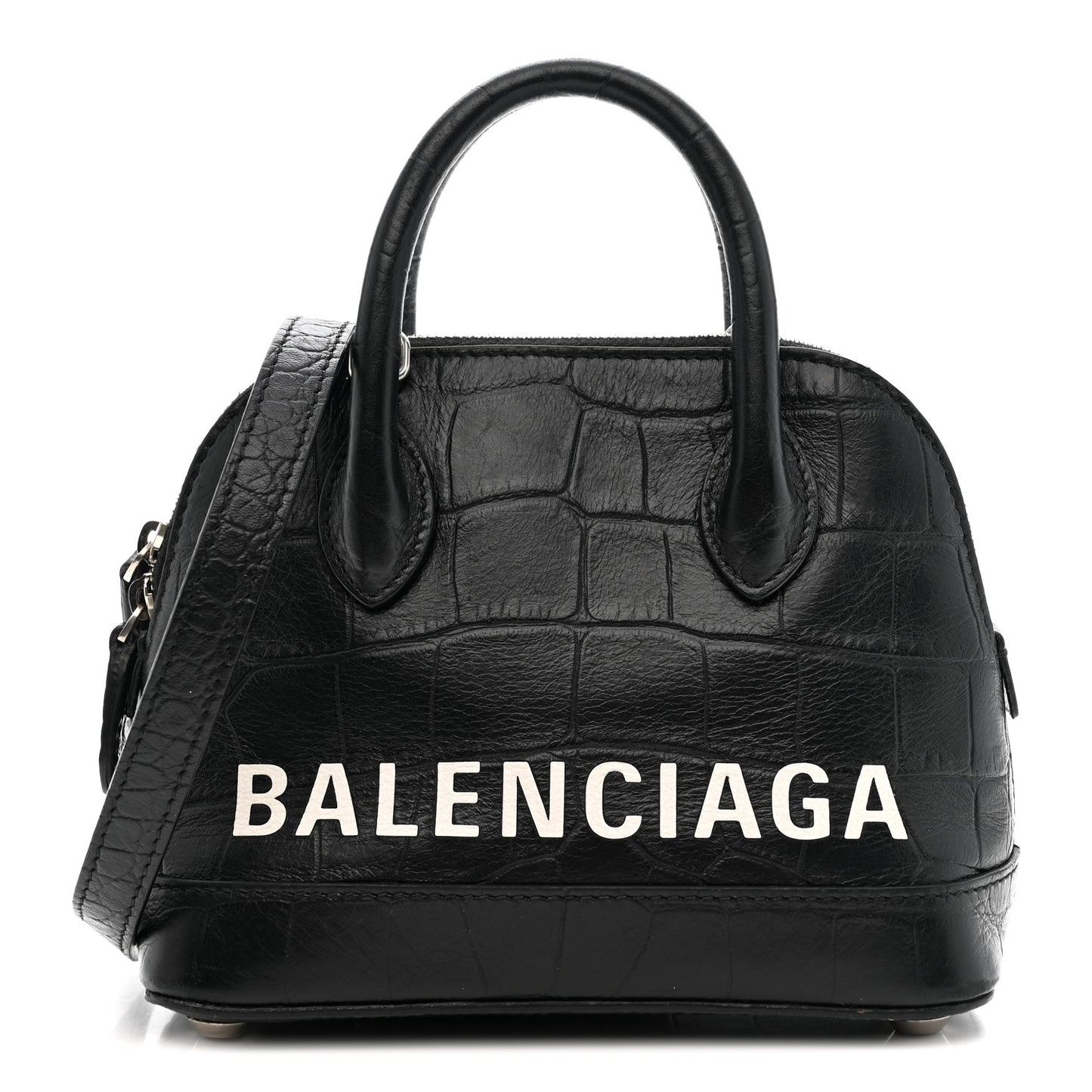 Calfskin Logo Crocodile Embossed XXS Ville Top Handle Bag Black