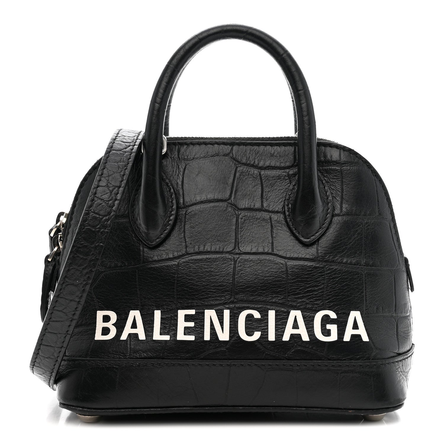 Balenciaga Calfskin Logo Crocodile Embossed XXS Ville Top Handle Bag Black 1 of 12