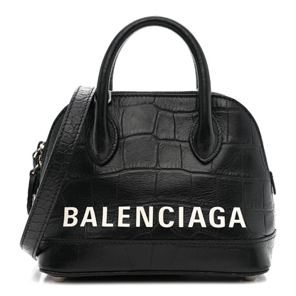 Balenciaga Calfskin Logo Crocodile Embossed XXS Ville Top Handle Bag Black 1 of 12