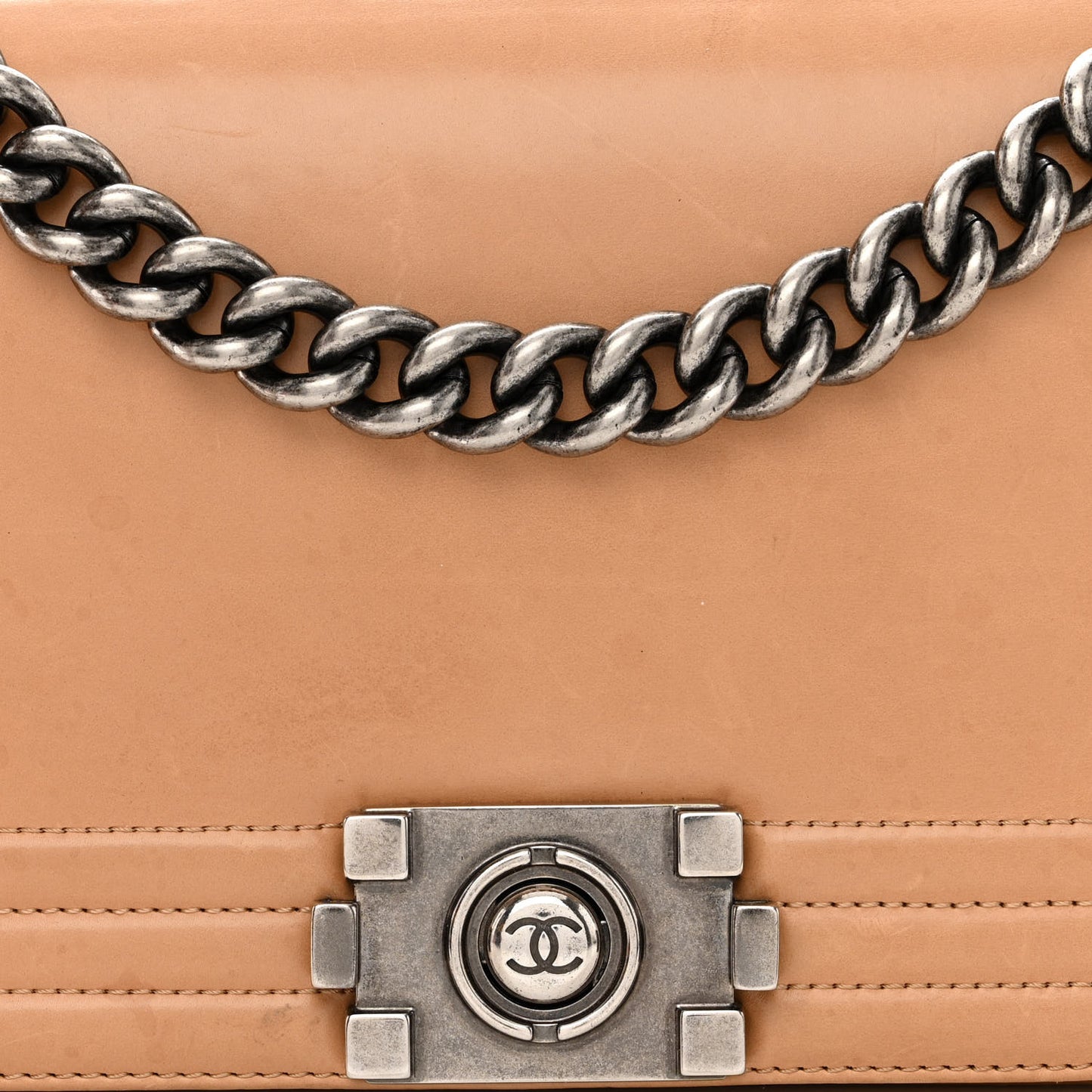 Glazed Calfskin Medium Boy Flap Dark Beige
