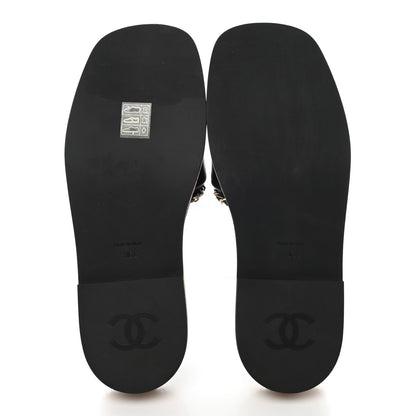 Chanel Lambskin Chain Cork Slide Sandals 36 Black 5 of 9
