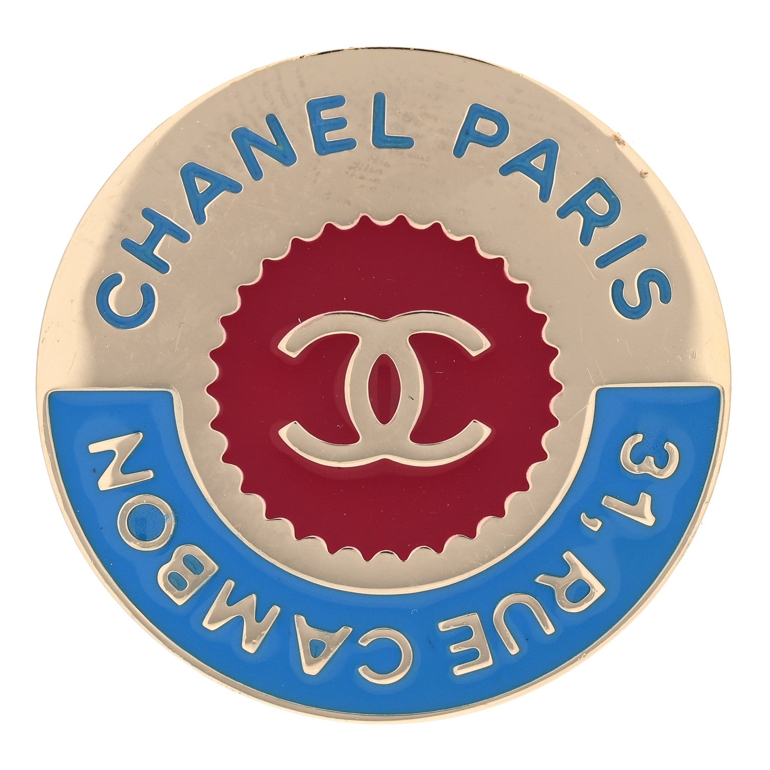 Chanel Enamel Rue Cambon CC Pin Brooch Blue Red Gold 1 of 4