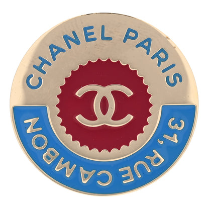 Chanel Enamel Rue Cambon CC Pin Brooch Blue Red Gold 1 of 4