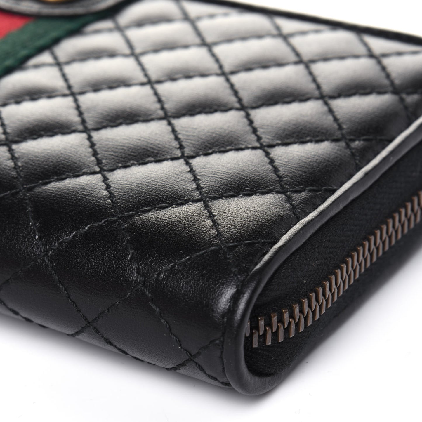 Calfskin Web Trapuntata GG Zip Around Wallet Black