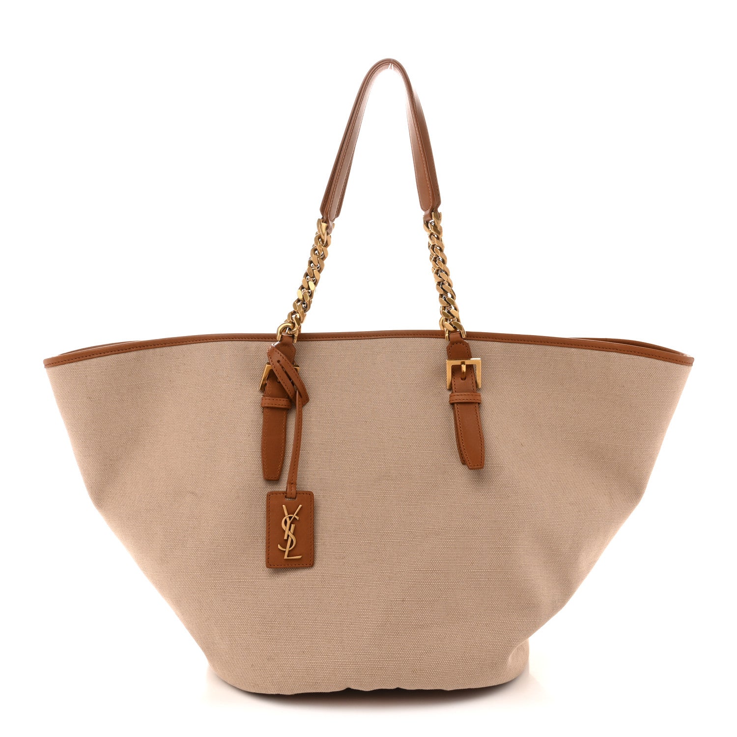 Saint Laurent Canvas Calfskin Lauren Panier Tote Desert Dust 1 of 12