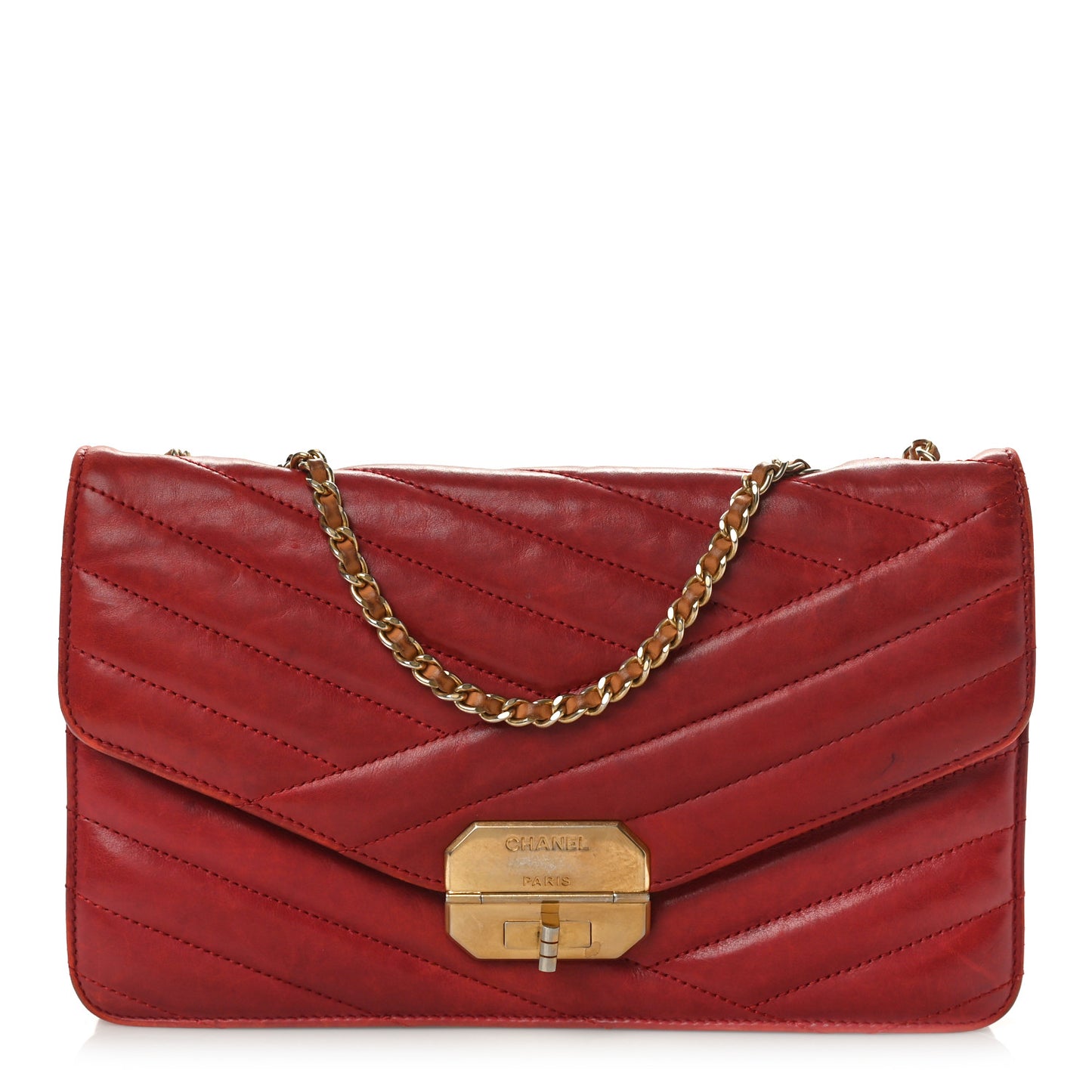 Calfskin Chevron Quilted Gabrielle Flap Red