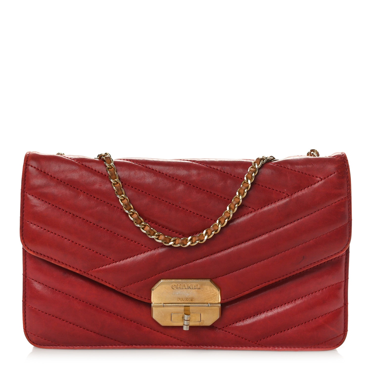 Chanel Calfskin Chevron Quilted Gabrielle Flap Red 1 of 9