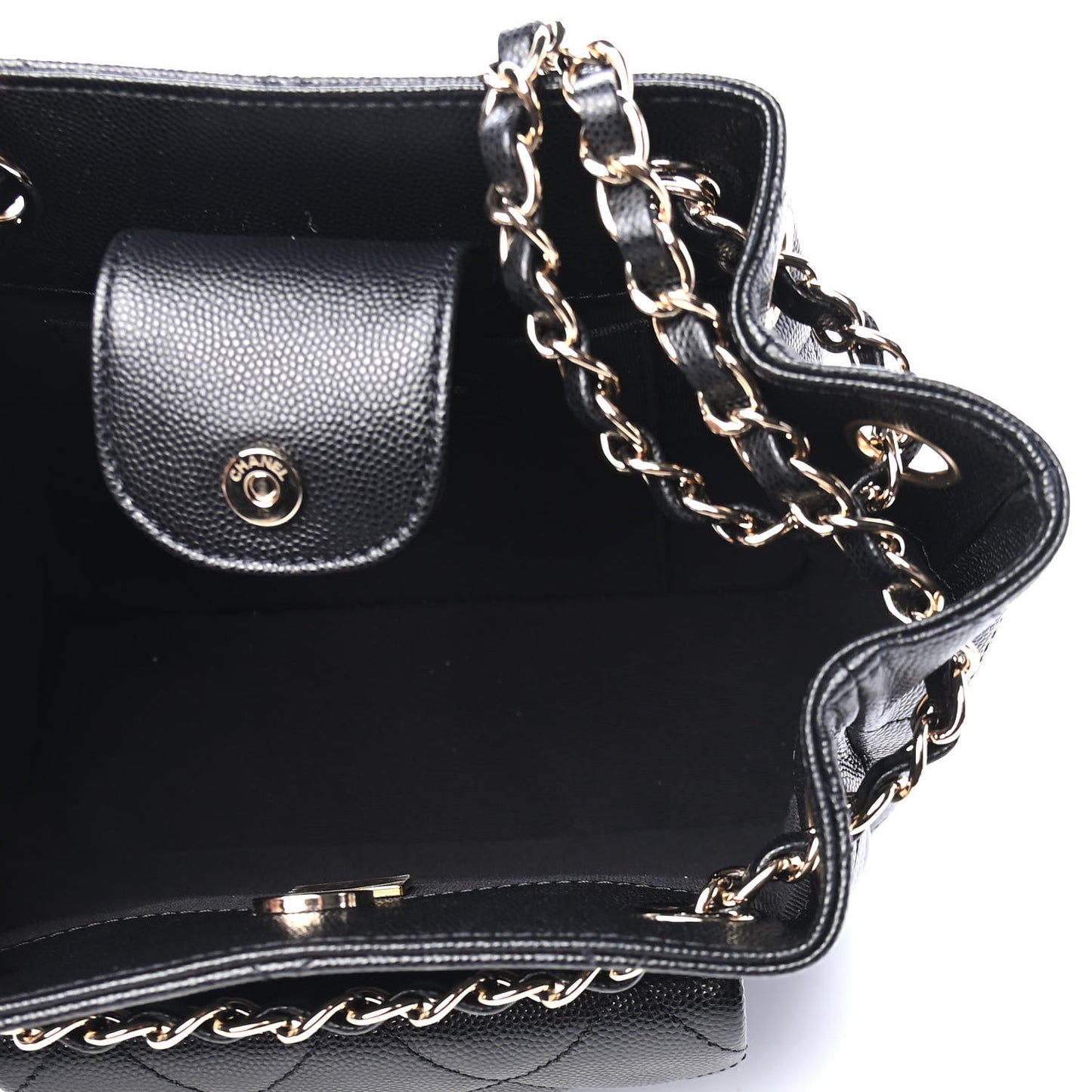 Caviar Quilted Flap Bucket Bag Black