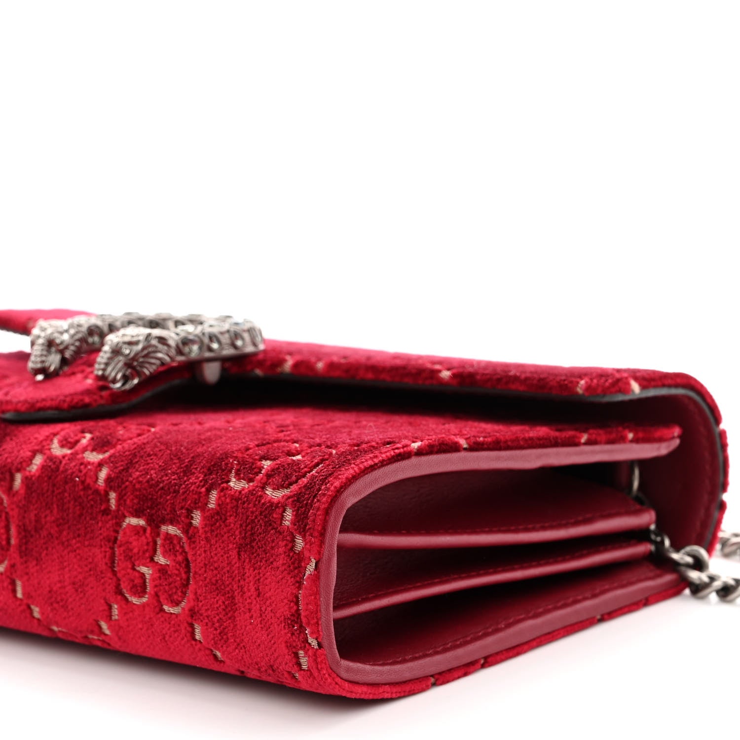 Gucci Velvet GG Monogram Mini Dionysus Chain Wallet Red Cipria 9 of 9