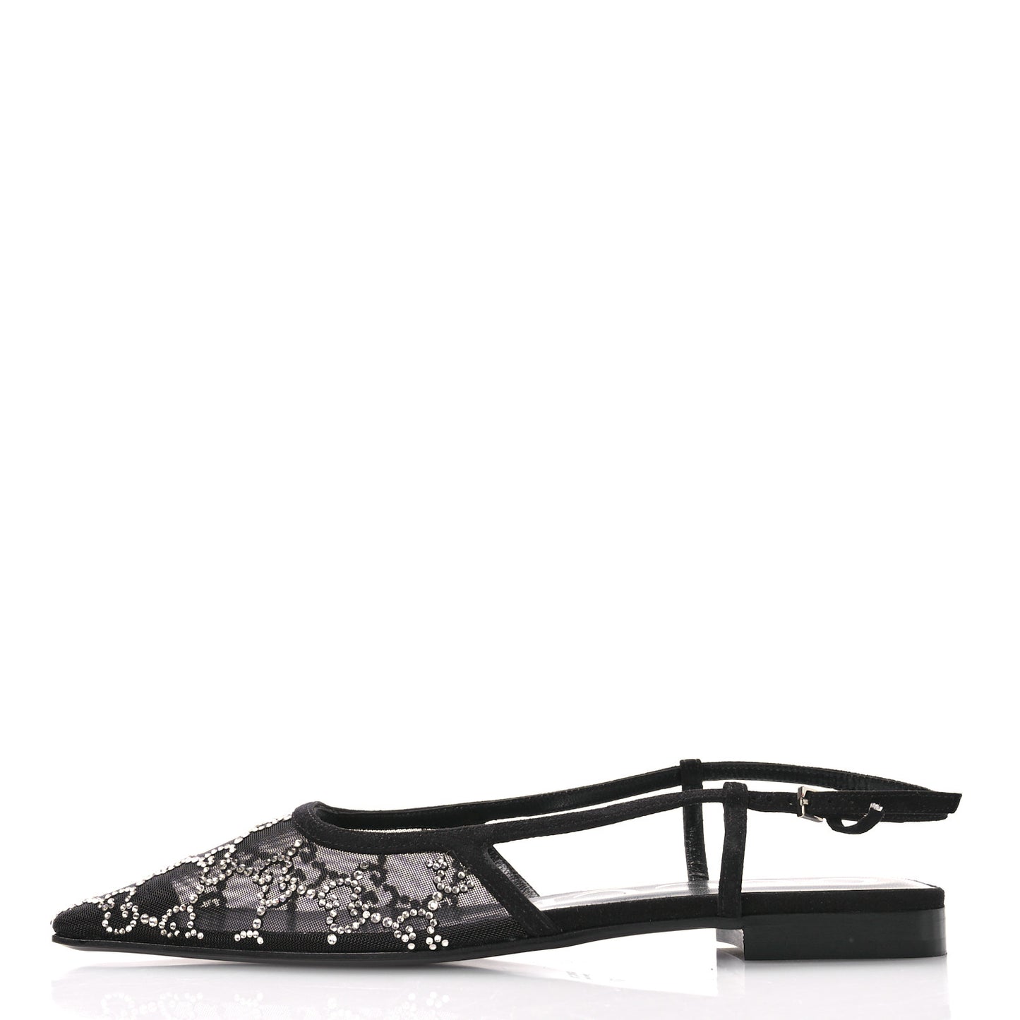 Tela Retino Kid Scamosciato Crystal GG Monogram Square G Slingback Flat 37 Black