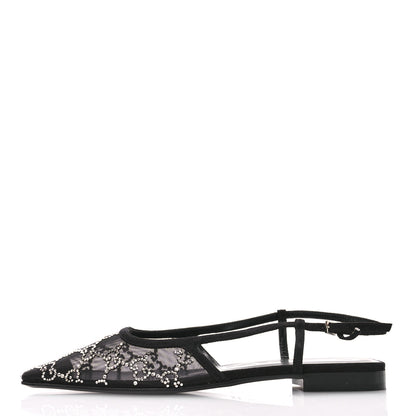 Gucci Tela Retino Kid Scamosciato Crystal GG Monogram Square G Slingback Flat 37 Black 1 of 10