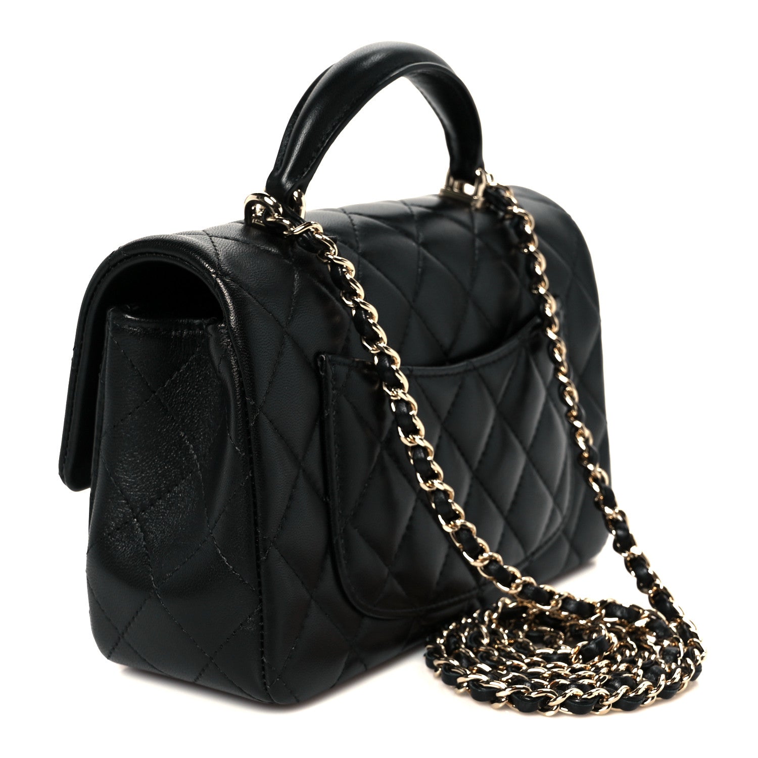 Chanel Lambskin Quilted Mini Top Handle Rectangular Flap Black 3 of 12