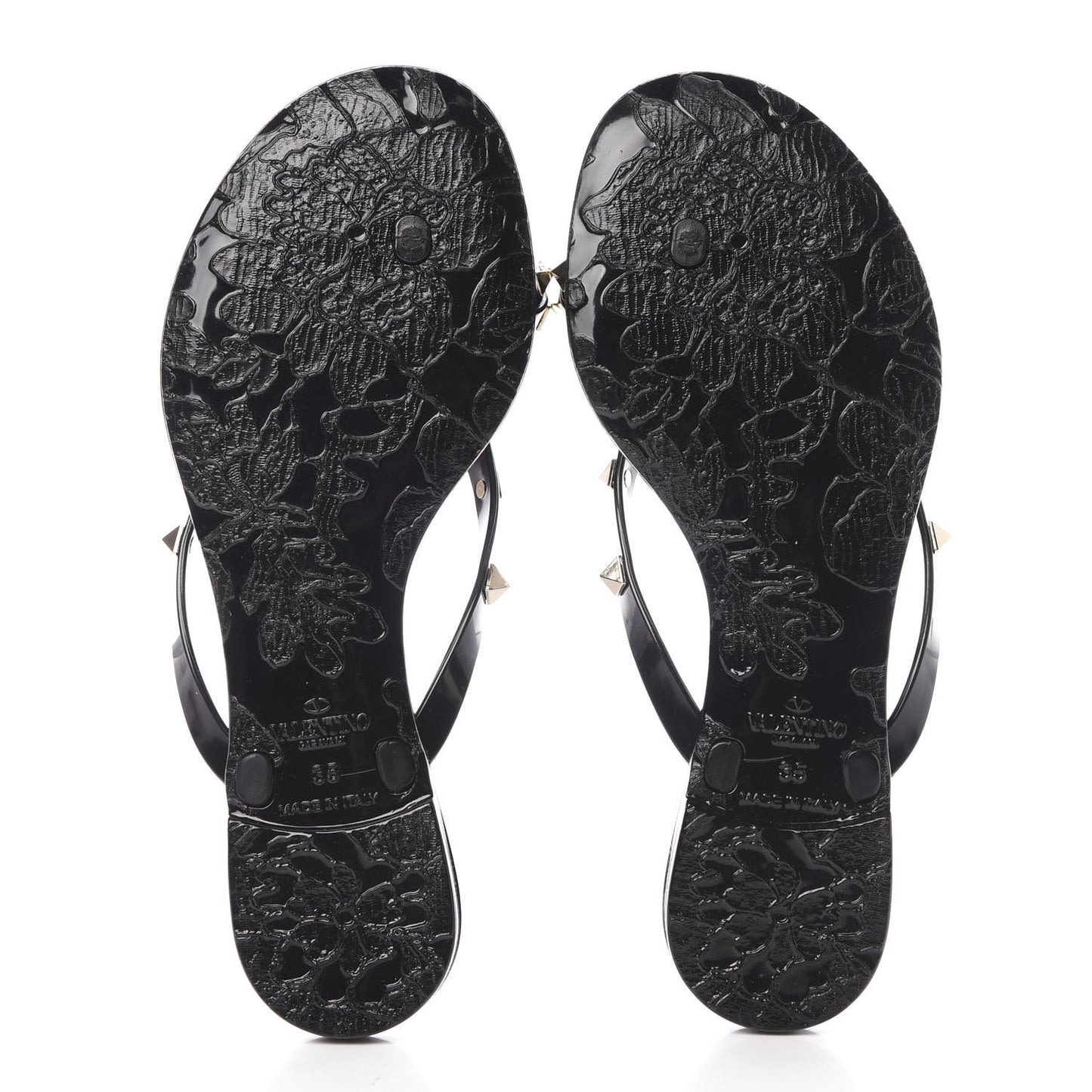 PVC Jelly Rockstud Bow Thong Sandals 35 Black