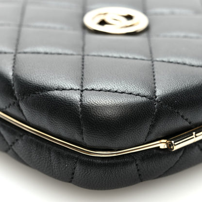 Chanel Lambskin Quilted Compact Vanity Case Purse With Chain Black 9 of 10