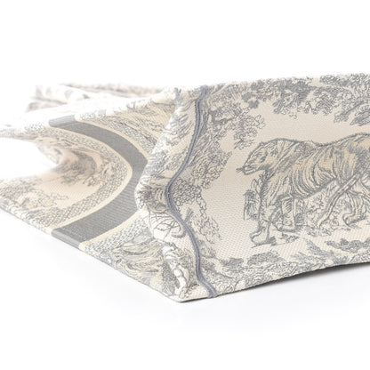 Christian Dior Canvas Embroidered Medium Dioriviera Toile De Jouy Book Tote Gray 8 of 9