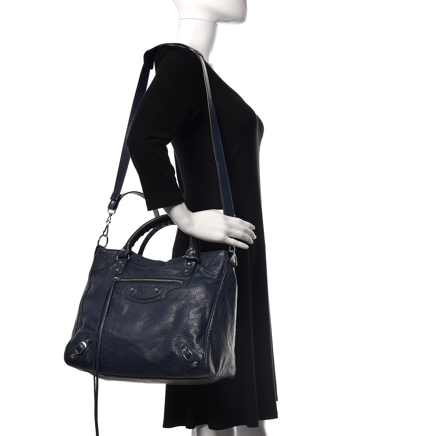 Agneau Classic Silver Hardware Velo Bleu Obscur