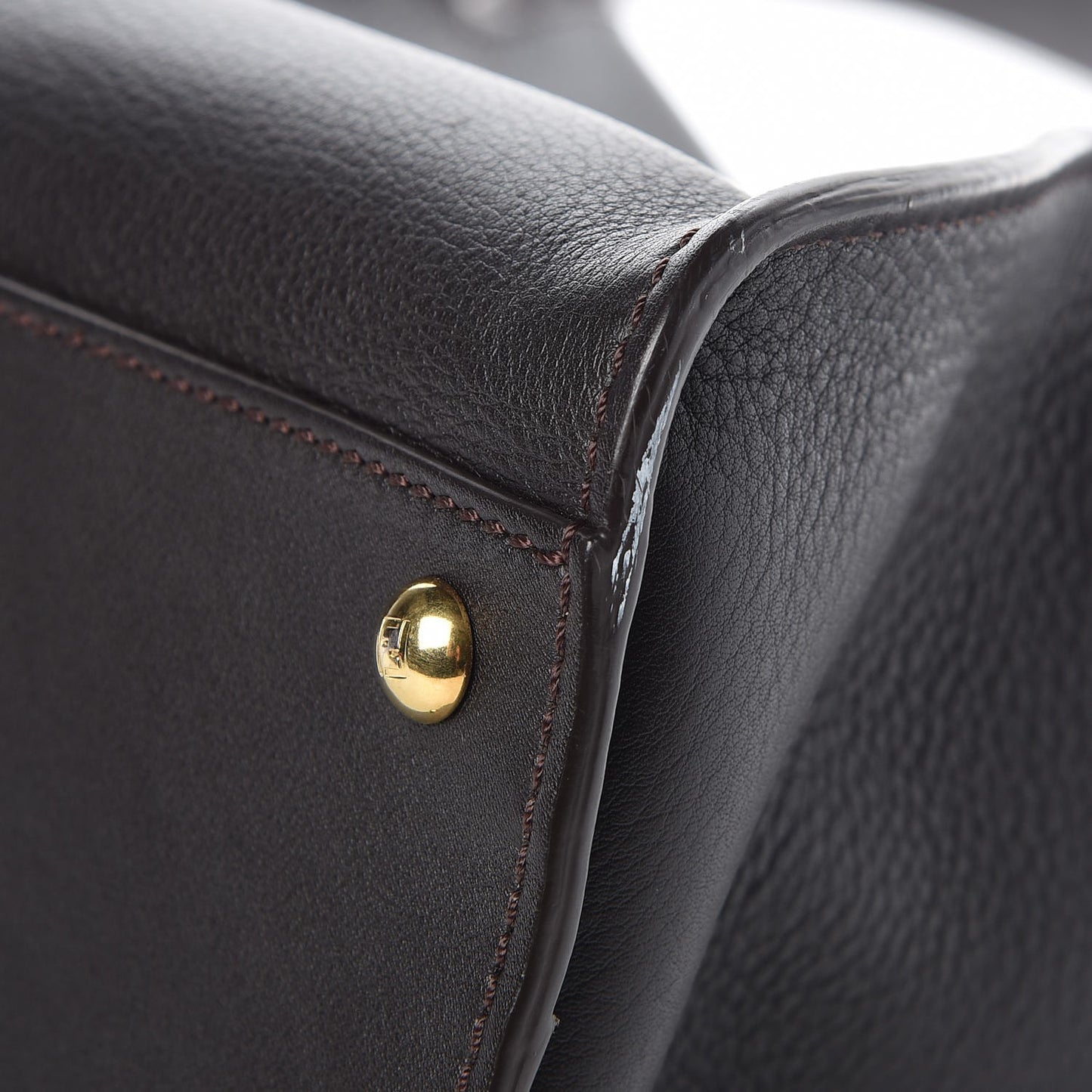 Vitello Seta Shiny Nappa Medium Peekaboo Iconic Satchel Dark Brown Yellow