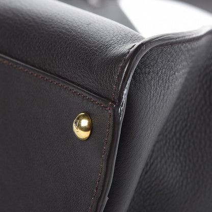 Fendi Vitello Seta Shiny Nappa Medium Peekaboo Iconic Satchel Dark Brown Yellow 11 of 14