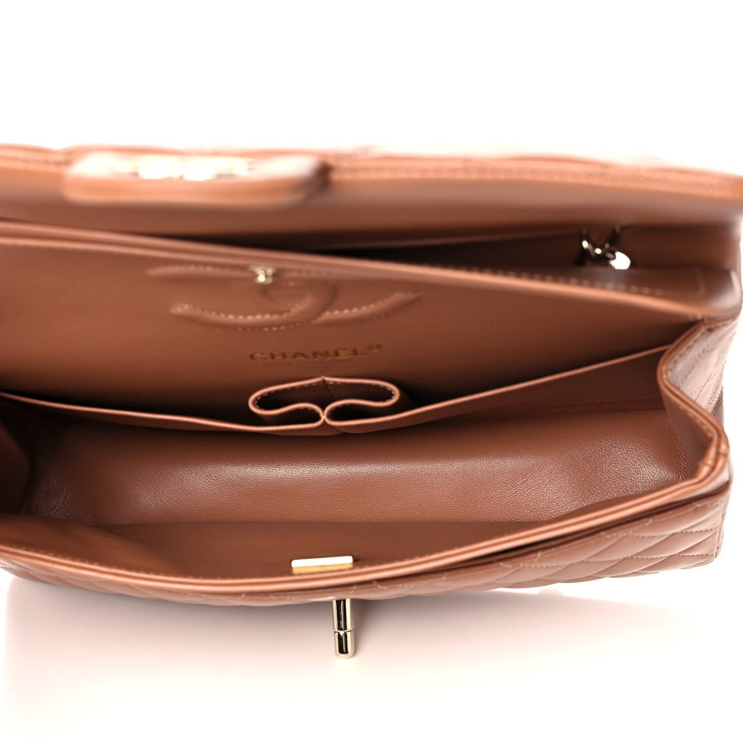 Lambskin Quilted Medium Double Flap Brown