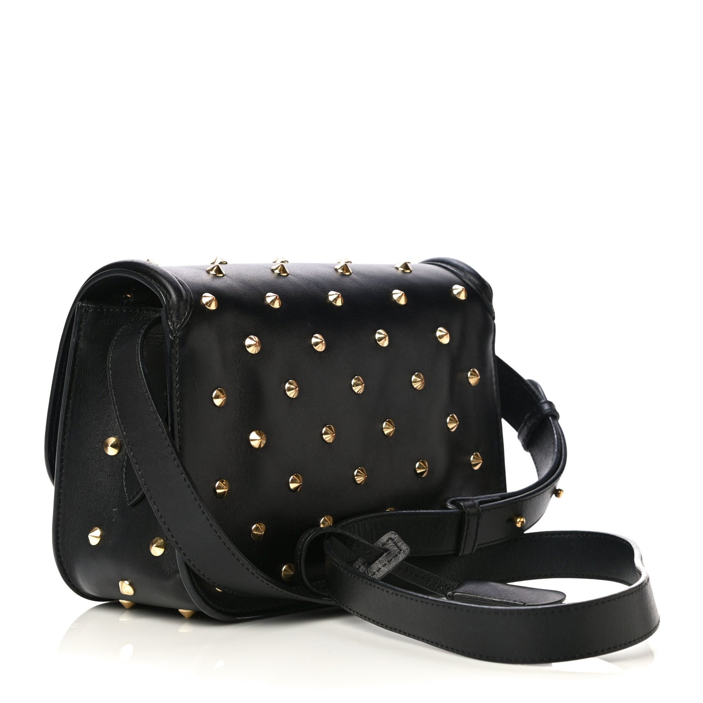 Calfskin Studded Small Padlock Crossbody Bag Black